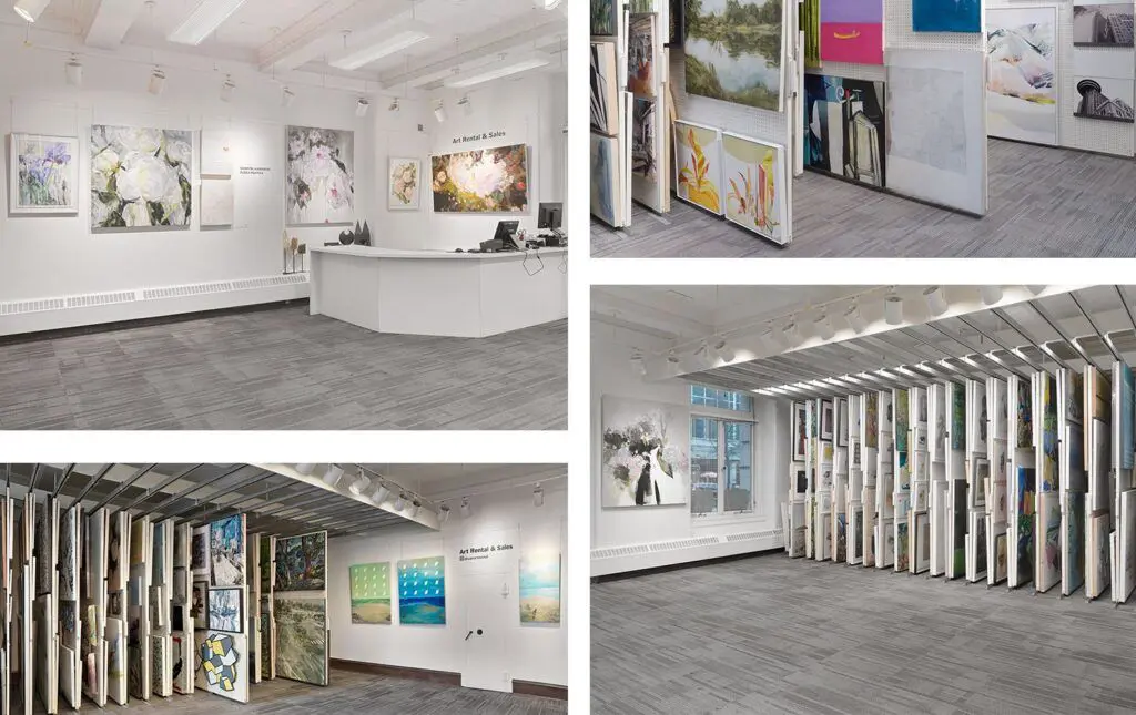 A collage of images of the Art Rental & Sales Showroom
