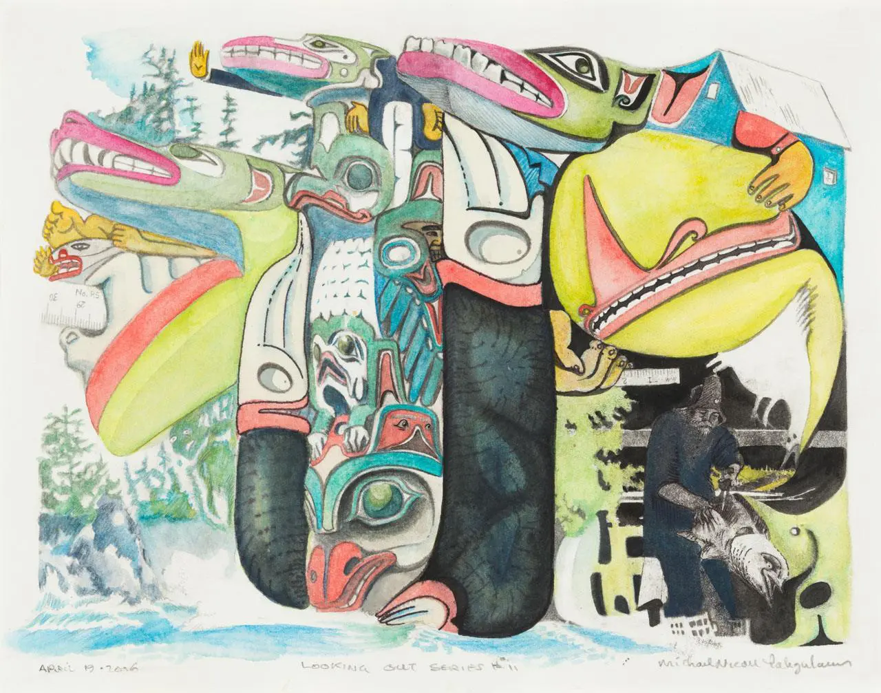 Colourful mixed media artwork with Indigenous motifs