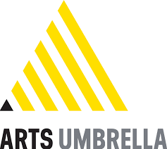 The Arts Umbrella logo with a triangle made up of one black line in the corner and 5 yellow lines. Below the triangle is the text "Arts" in black and "Umbrella" in grey.