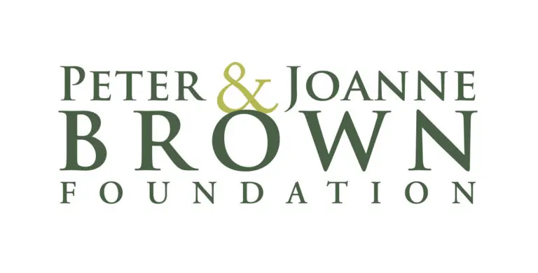 The logo for the Peter & Joanne Brown Foundation, shown in text in various shades of green.