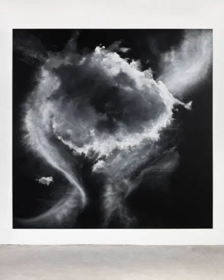 Tacita Dean's pastel drawing of clouds in shades of black and white and grey.