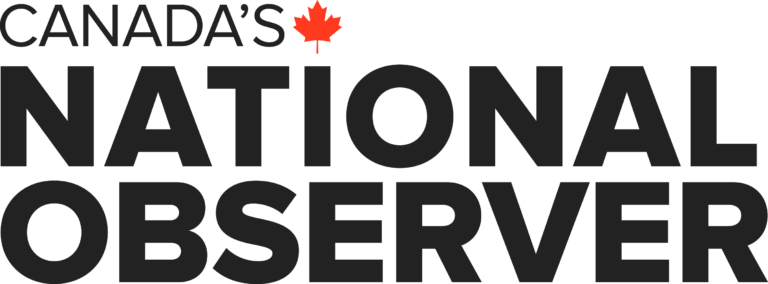 Stacked text logo for Canada's National Observer in black with a small red maple leaf above the "I" in "National."
