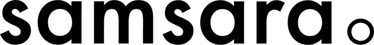 Samsara logo in black, made up of their name and the shape of a circle in black at the end.