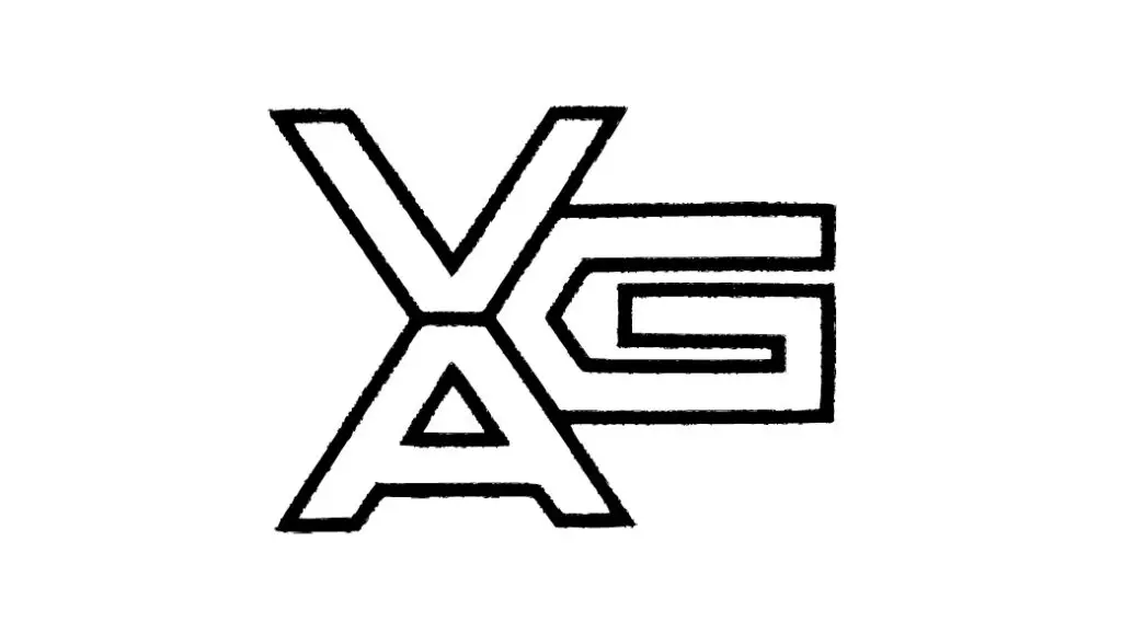 The Gallery's logo from 1962 to 1963 with uppercase VAG outlined in black.