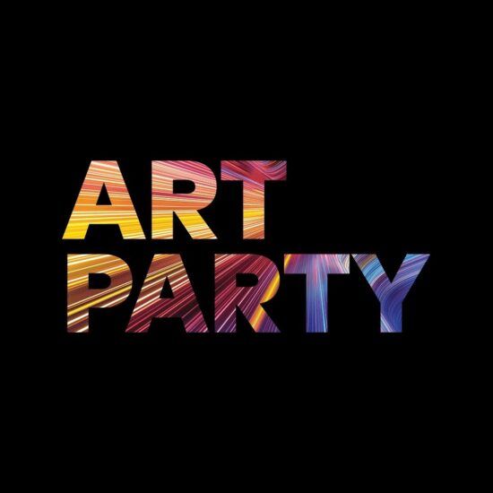 A black, square graphic with text Art Party. The text is multicoloured.