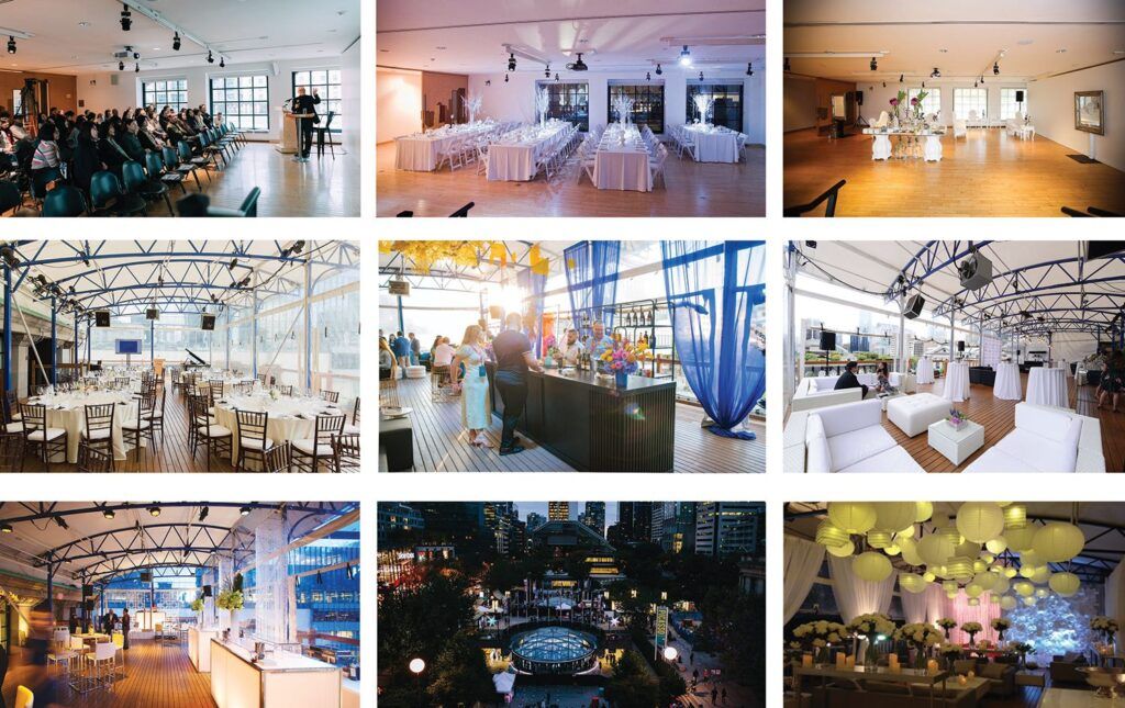 A collage of images of events on the Gallery's Rooftop Pavilion and in Room 4East