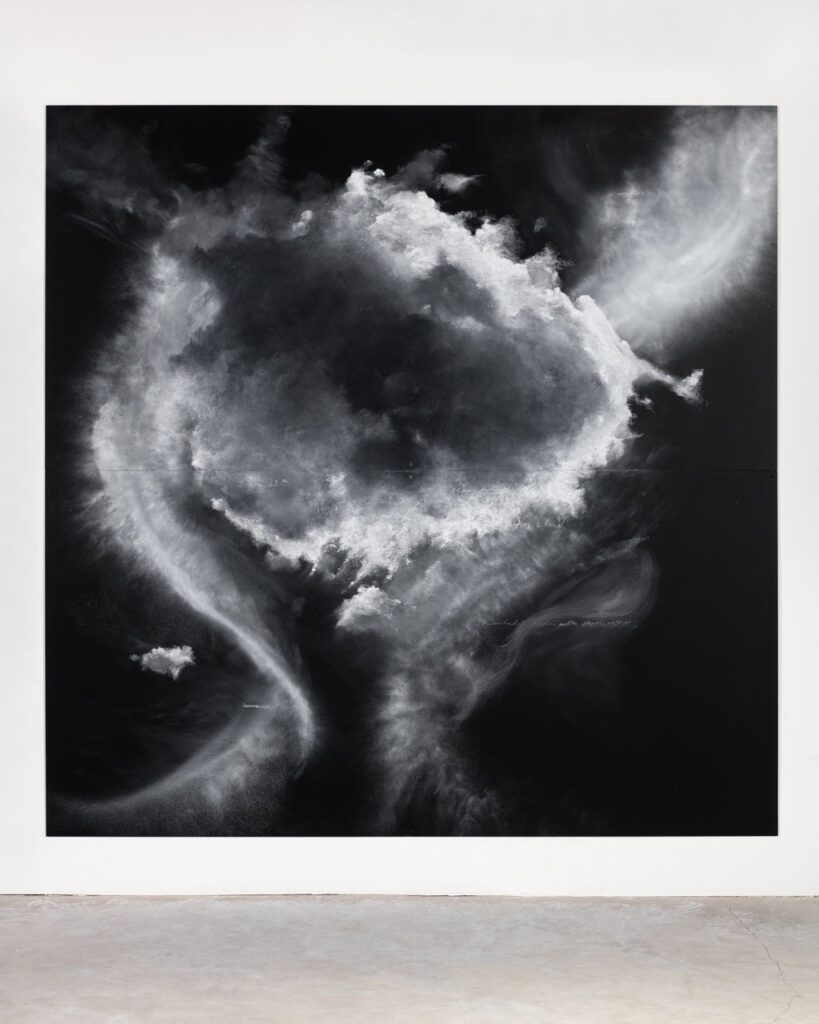 Tacita Dean's pastel drawing of clouds in shades of black and white and grey.