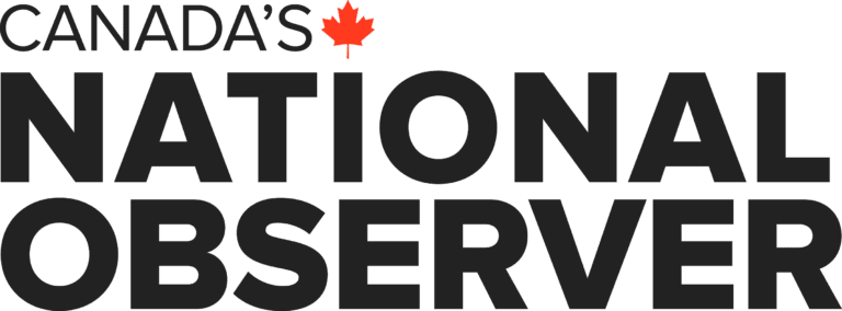 Stacked text logo for Canada's National Observer in black with a small red maple leaf above the "I" in "National."