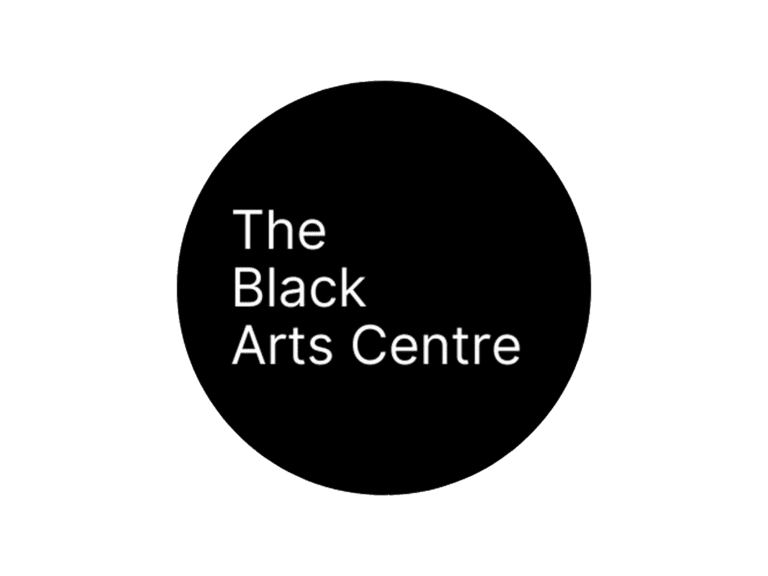 A logo made up of a black circle with white letters on it that read: The Black Arts Centre.
