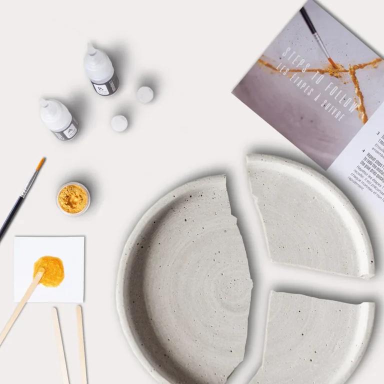 A product photo of a Kintsugi ceramics kit