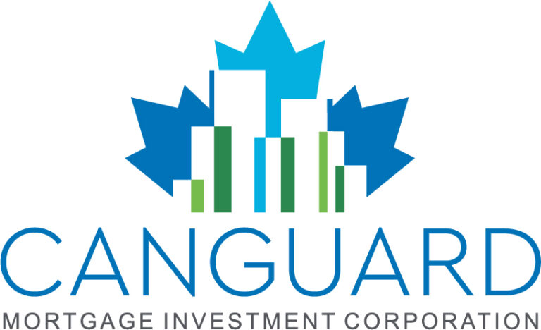 Logo for Canguard Mortgage Investment Corporation. There is a maple leaf in blue and green above the company name in blue and grey.