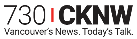 Logo for CKNW that reads in large text: "730 CKNW" with a red line between the words. Below is the tect: "Vancouver's News. Today's Talk."