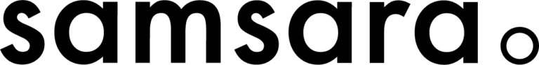 Samsara logo in black, made up of their name and the shape of a circle in black at the end.
